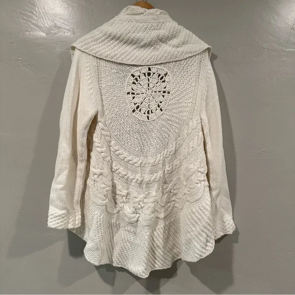J Jill Crochet Knit Cream Shawl Collar Cardigan Sweater Size L - Picture 3 of 7